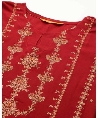 Indo Era Red Foil Printed Straight Kurtas 5