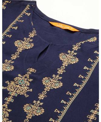 Indo Era Blue Foil Printed Straight Kurtas 5
