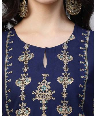 Indo Era Blue Foil Printed Straight Kurtas 6