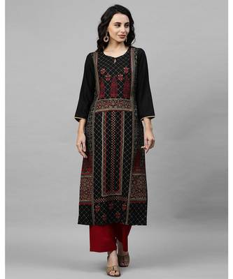 Indo Era Black Foil Printed Straight Kurtas 1