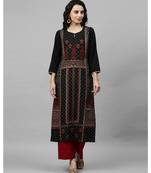 Indo Era Black Foil Printed Straight Kurtas
