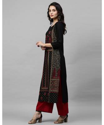 Indo Era Black Foil Printed Straight Kurtas 2