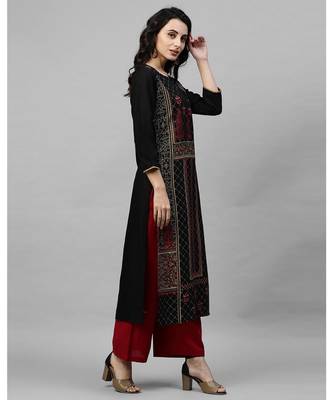 Indo Era Black Foil Printed Straight Kurtas 3