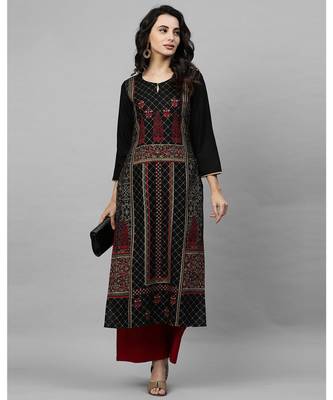 Indo Era Black Foil Printed Straight Kurtas 4