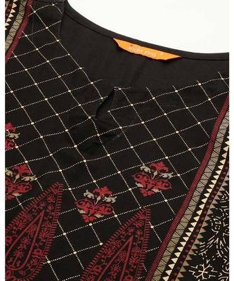 Indo Era Black Foil Printed Straight Kurtas 6