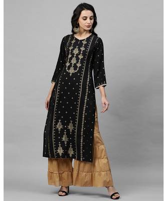Indo Era Black Foil Printed Straight Kurtas 1