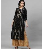 Indo Era Black Foil Printed Straight Kurtas