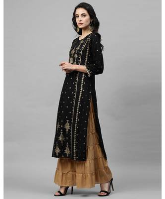Indo Era Black Foil Printed Straight Kurtas 2