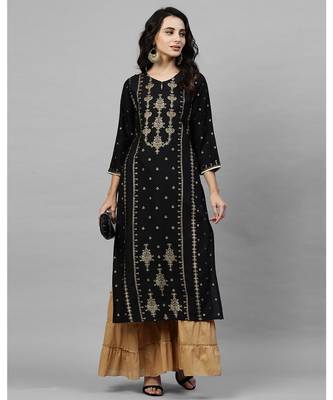 Indo Era Black Foil Printed Straight Kurtas 4