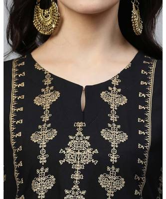 Indo Era Black Foil Printed Straight Kurtas 6
