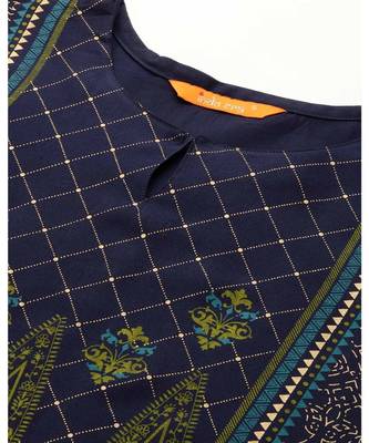 Indo Era Blue Foil Printed Straight Kurtas 5