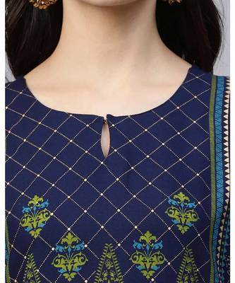 Indo Era Blue Foil Printed Straight Kurtas 6