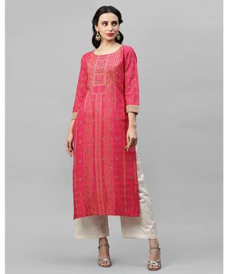 Indo Era Pink  Foil Printed Straight Kurtas 1