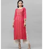 Indo Era Pink  Foil Printed Straight Kurtas