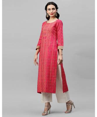 Indo Era Pink  Foil Printed Straight Kurtas 2