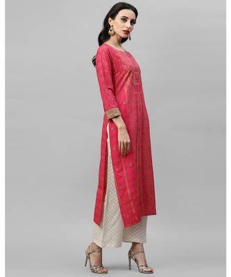 Indo Era Pink  Foil Printed Straight Kurtas 3