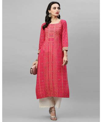 Indo Era Pink  Foil Printed Straight Kurtas 4