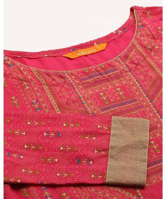 Indo Era Pink  Foil Printed Straight Kurtas 5