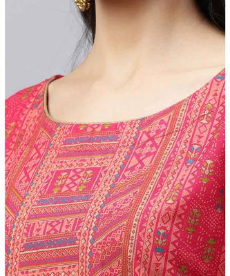 Indo Era Pink  Foil Printed Straight Kurtas 6