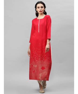 Indo Era Red Foil Printed Straight Kurtas 1