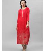 Indo Era Red Foil Printed Straight Kurtas