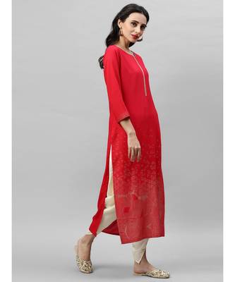 Indo Era Red Foil Printed Straight Kurtas 3