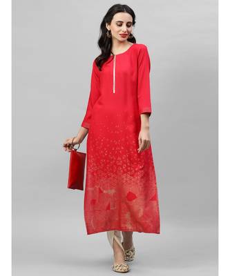 Indo Era Red Foil Printed Straight Kurtas 4