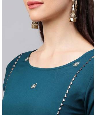 Indo Era Teal Embroidered Straight Kurtas 6
