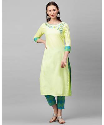 Indo Era Green Embroidered Straight Kurtas 1