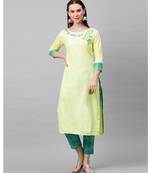 Indo Era Green Embroidered Straight Kurtas