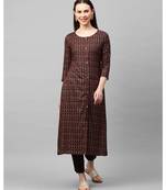 Indo Era Brown Foil Printed A-Line Kurtas
