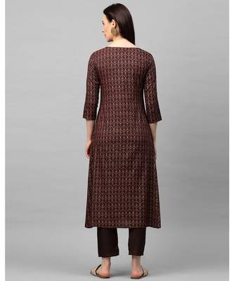 Indo Era Brown Foil Printed A-Line Kurtas 2