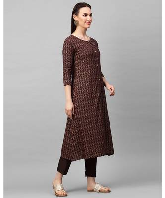 Indo Era Brown Foil Printed A-Line Kurtas 3