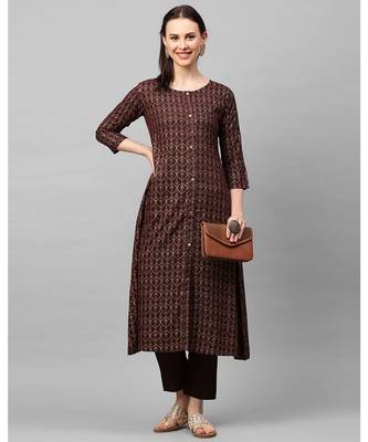 Indo Era Brown Foil Printed A-Line Kurtas 5