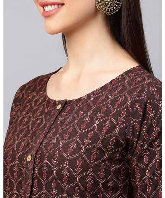 Indo Era Brown Foil Printed A-Line Kurtas 6