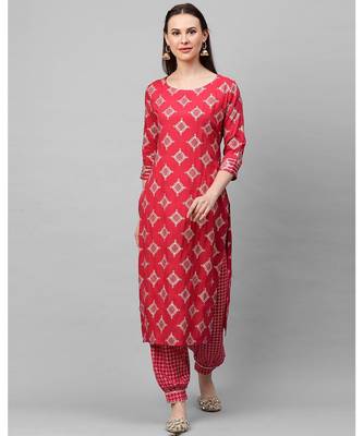 Indo Era Pink Foil Printed Straight Kurtas 1