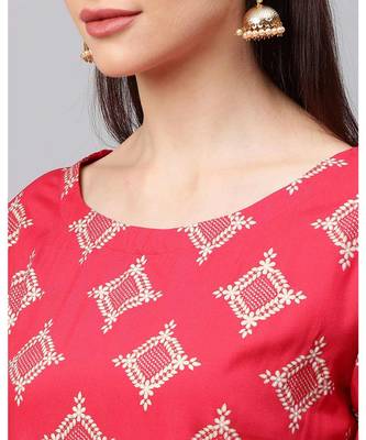 Indo Era Pink Foil Printed Straight Kurtas 6