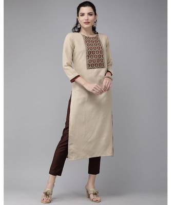 Indo Era Beige Solid Kurtas 1