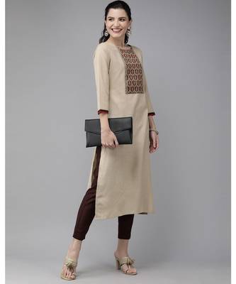 Indo Era Beige Solid Kurtas 3