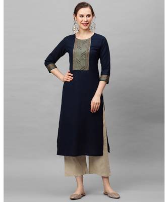 Indo Era Navy Blue Solid Kurtas 1