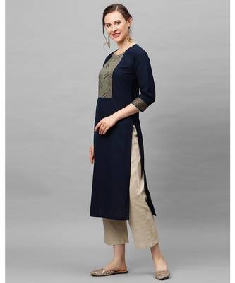 Indo Era Navy Blue Solid Kurtas 2
