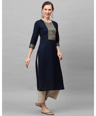 Indo Era Navy Blue Solid Kurtas 3