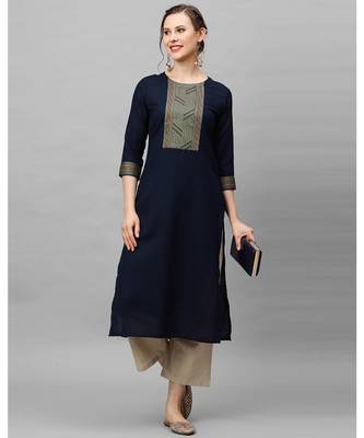 Indo Era Navy Blue Solid Kurtas 4
