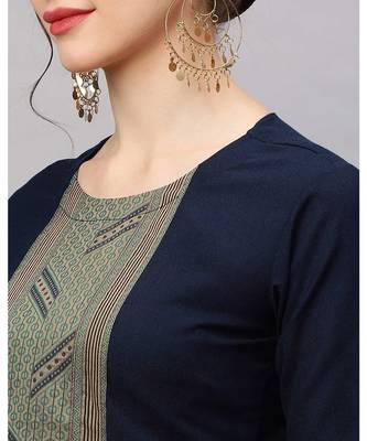 Indo Era Navy Blue Solid Kurtas 5