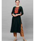 Indo Era Green Solid Straight Kurtas
