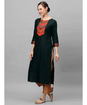 Indo Era Green Solid Straight Kurtas 2