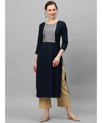 Indo Era Navy Blue Solid Straight Kurtas 1