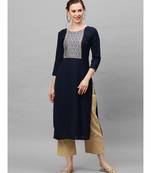 Indo Era Navy Blue Solid Straight Kurtas