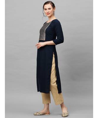 Indo Era Navy Blue Solid Straight Kurtas 2