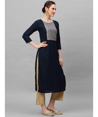Indo Era Navy Blue Solid Straight Kurtas 3